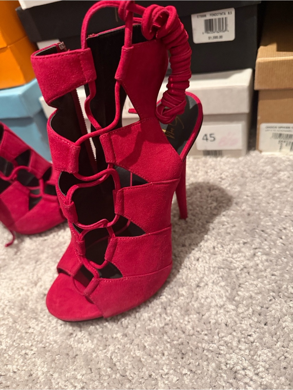 Giuseppe Zanotti Pink Suede Lace-Up ALIEN Sandals - Picture 2 of 9
